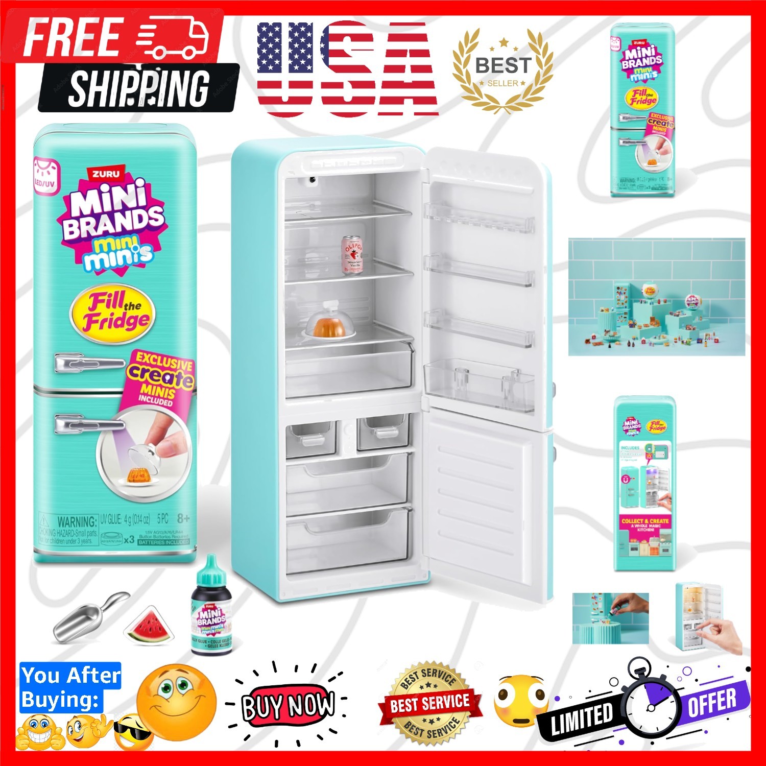 Mini Brands Fill The Fridge Playset w/UV Light by , Collectibles, DIY, Resin …