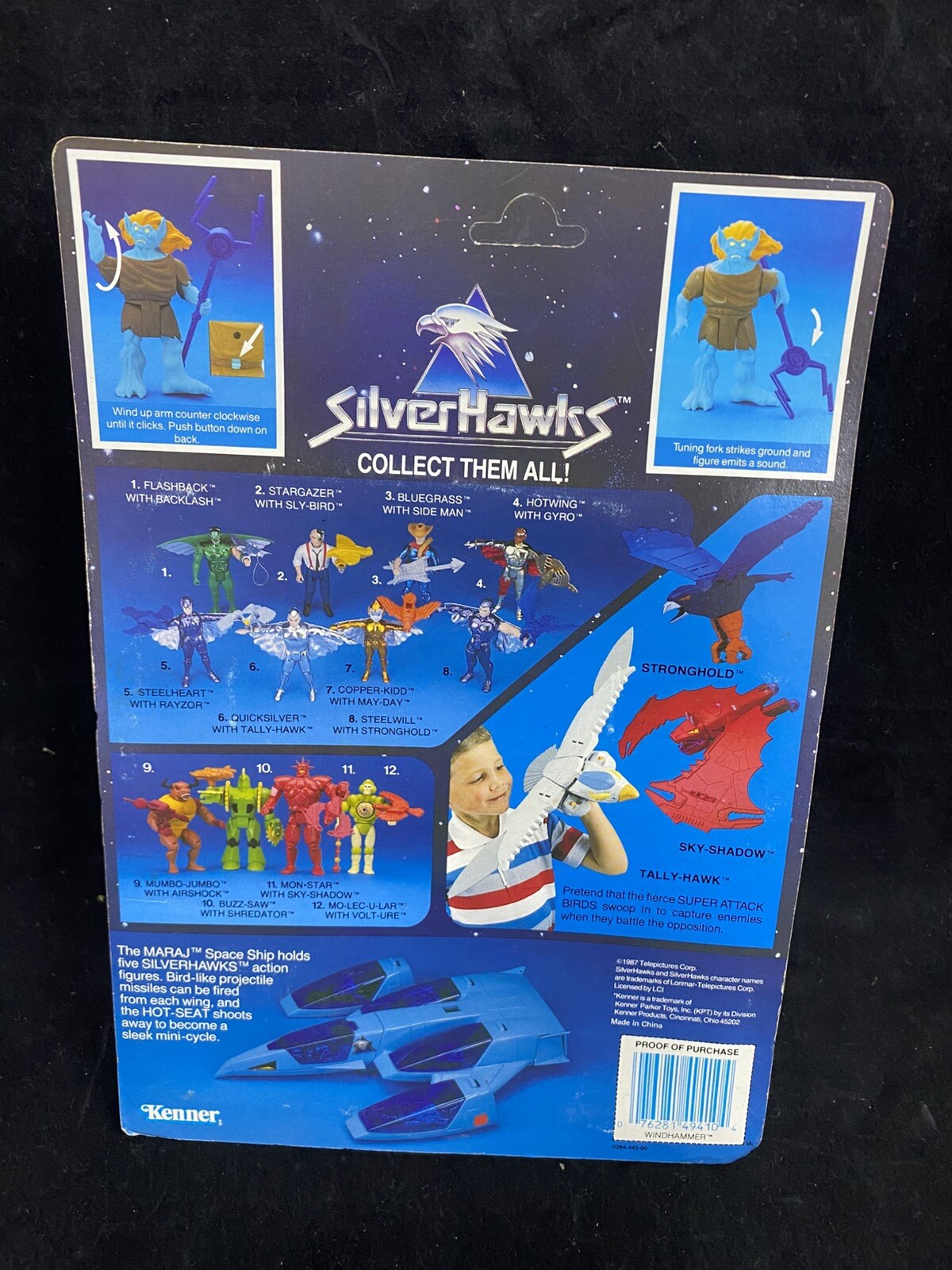 MOSC 1987 Silverhawks Windhammer with Tuning Fork on card unpunched