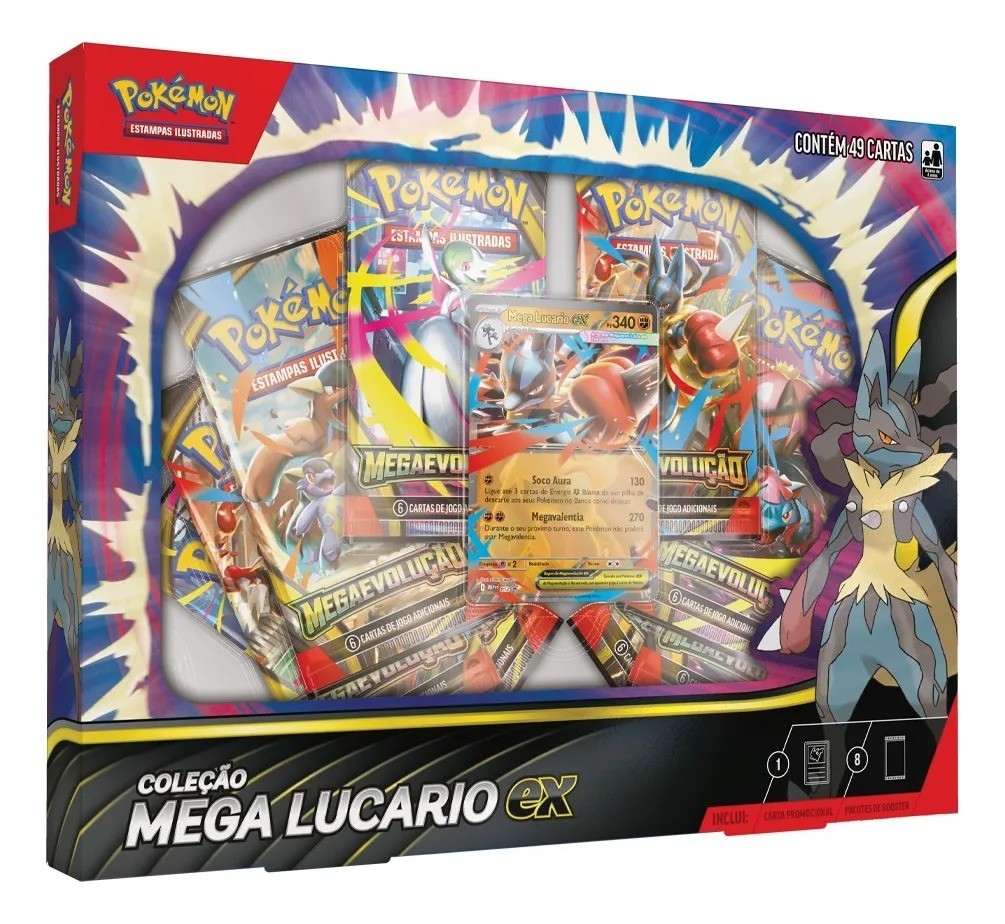 Pokemon Mega Lucario EX Collection Box Set 49 Cards Brazilian Game Sealed
