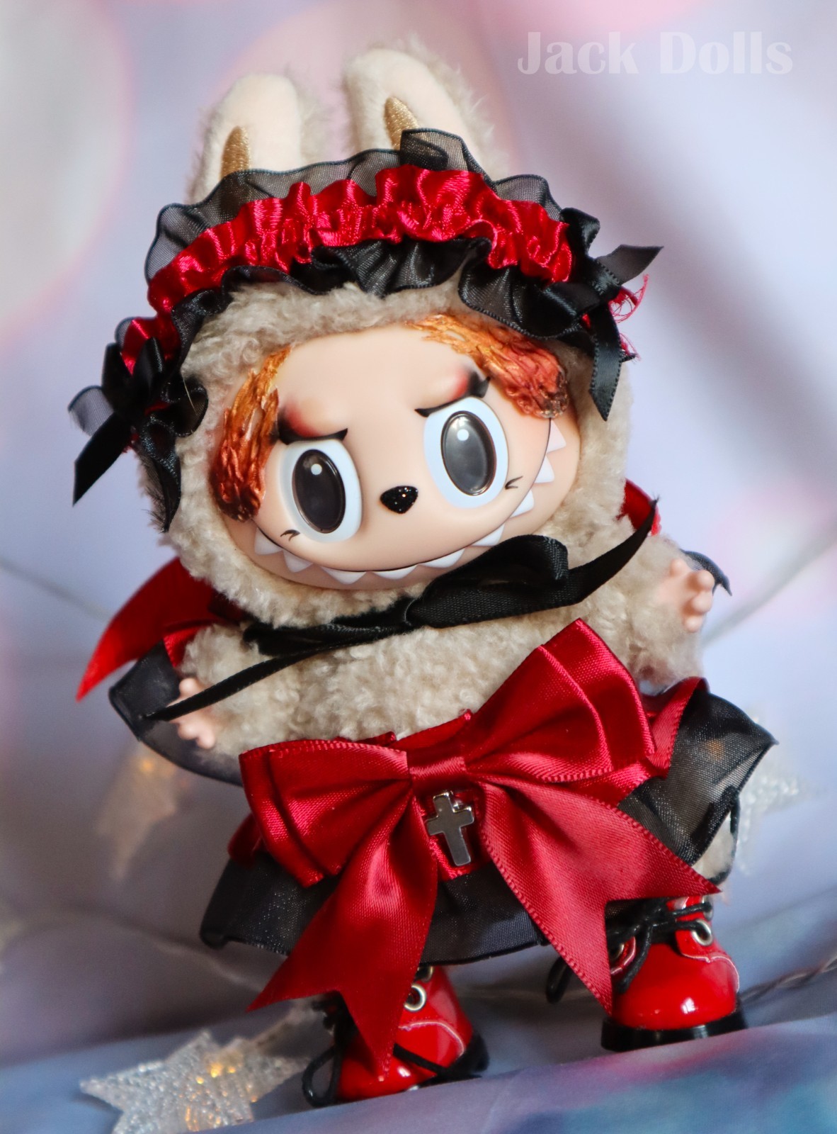 OOAK Custom Labubu FIRE Demon Repaint Sculpt Costume Keychain Toffee Macaron