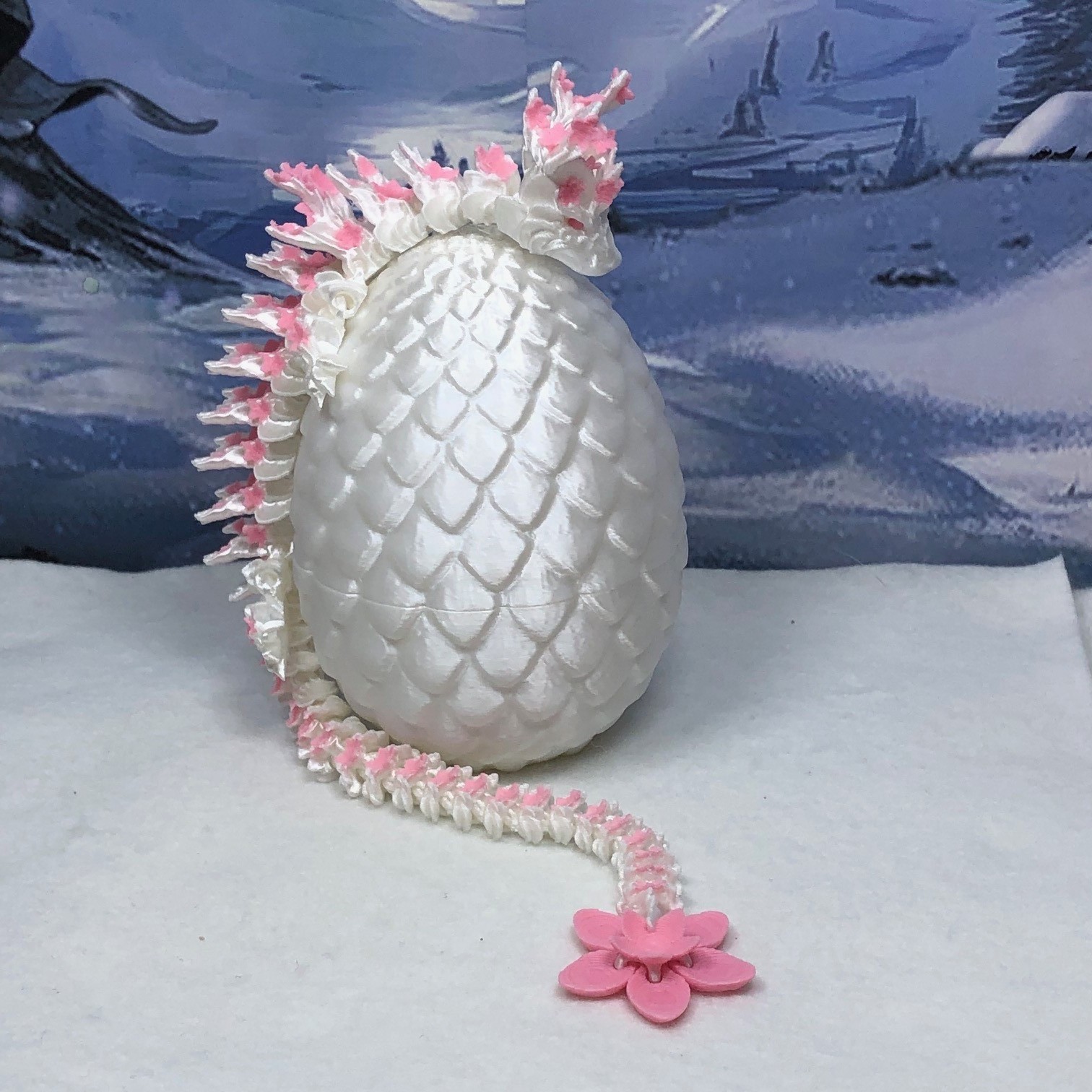 Cherry Blossom Dragon with Dragon Egg, 3D Printed Articulated Dragon Fidget Toy