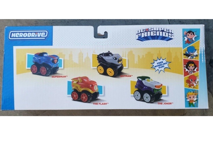DC Super Friends HeroDrive Speed Squad Mini Cars 4pk Superman Batman Joker Flash