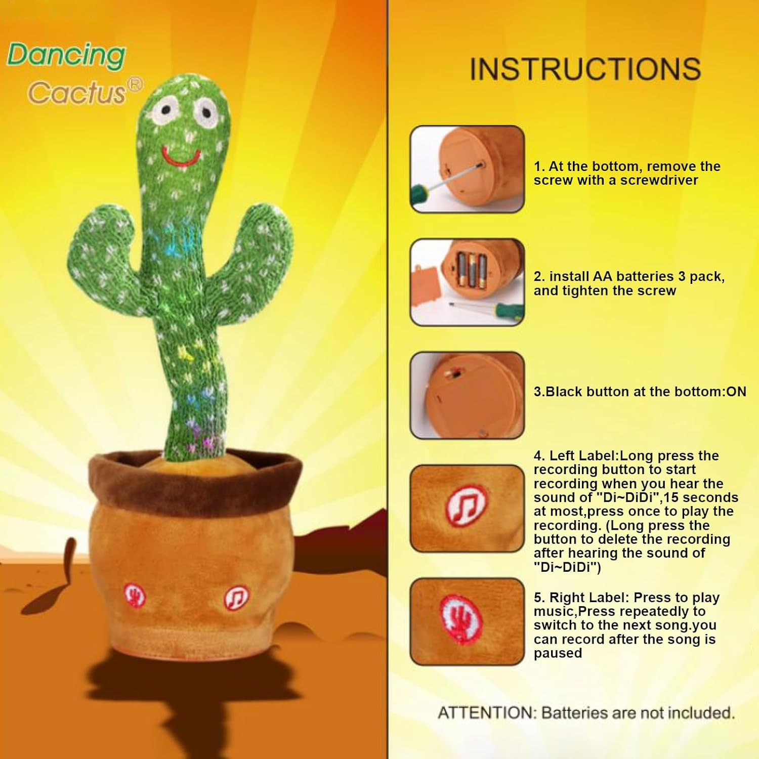 Emoin Talking Cactus Toy, Interactive Toys Dancing Cactus Toy Mimicking Repeatin