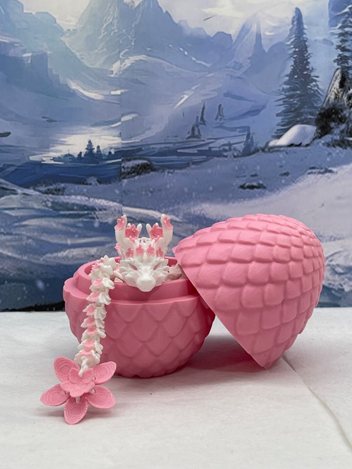 Cherry Blossom Dragon with Dragon Egg, 3D Printed Articulated Dragon Fidget Toy