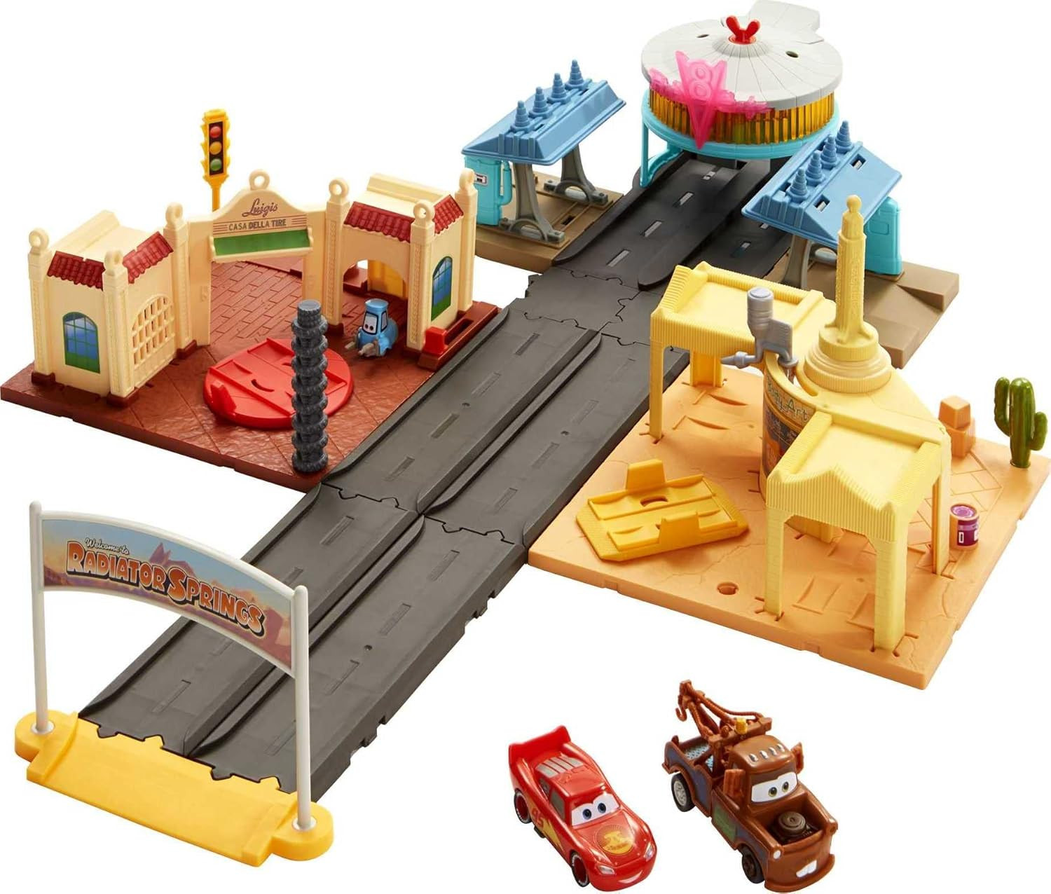 Mattel Disney and Pixar Cars on the Road Playset with 2 Toy Vehicles & Light-Up