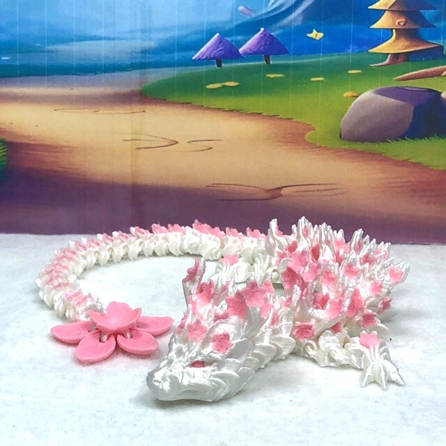 Cherry Blossom Dragon with Dragon Egg, 3D Printed Articulated Dragon Fidget Toy