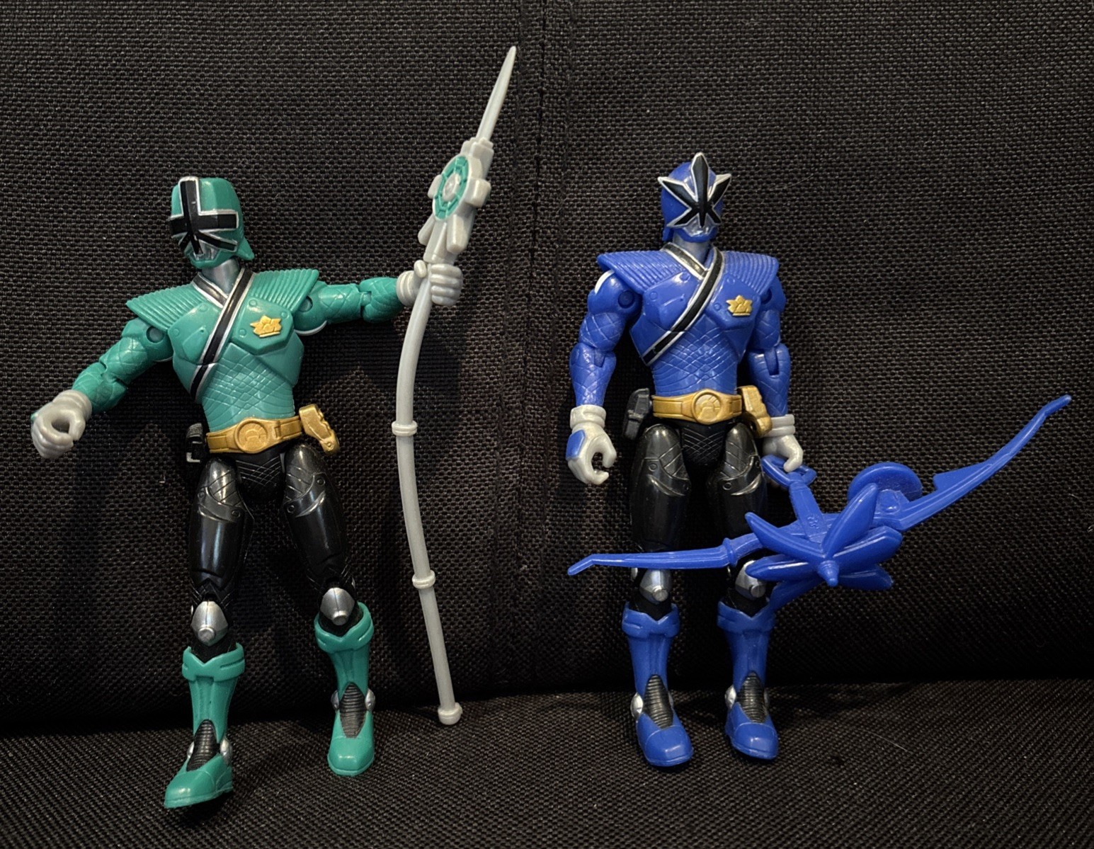 Power Rangers Samurai Green Blue Ranger Action Figures Weapons Lot Bandai
