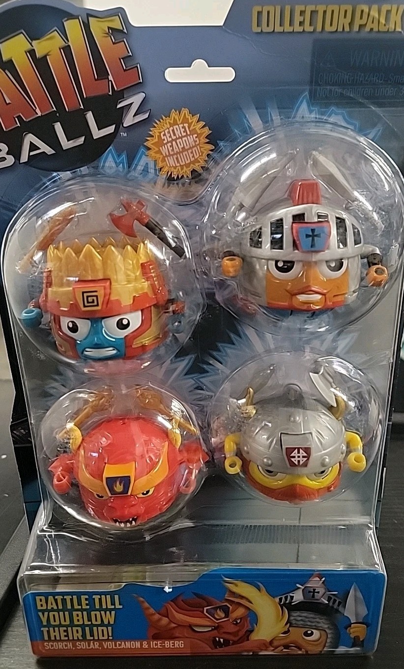 Battle Ballz Collectors Action Pack includes Scorch, Solar, Volcanon, & Ice-Berg