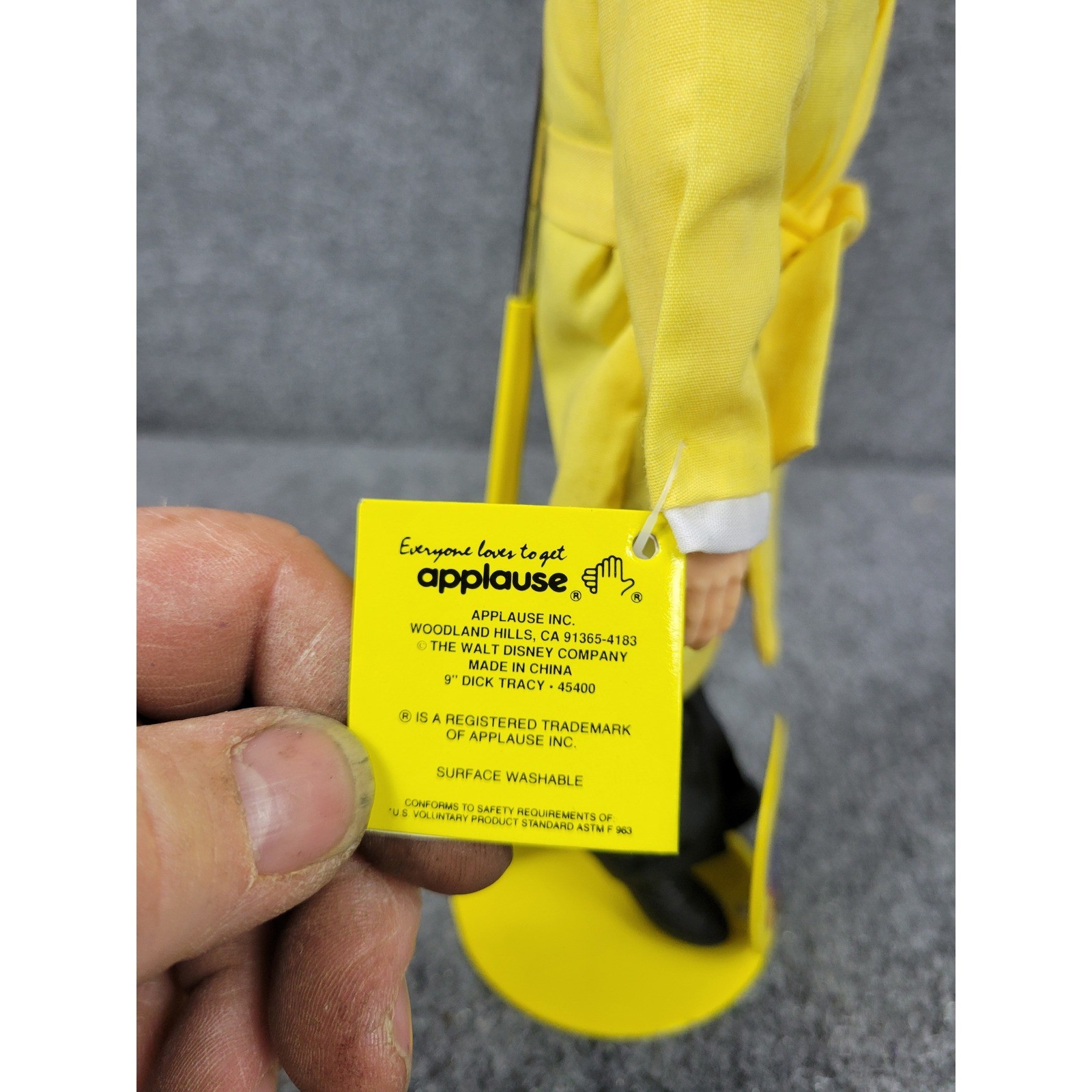 Vintage 1990 Dick Tracy 9&Prime; Action Figure Applause Disney Yellow Trenc Coat Stand