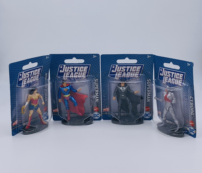 Lot of 4 Justice League DC 3” Figures Superman Wonder Woman Cyborg Mattel – New