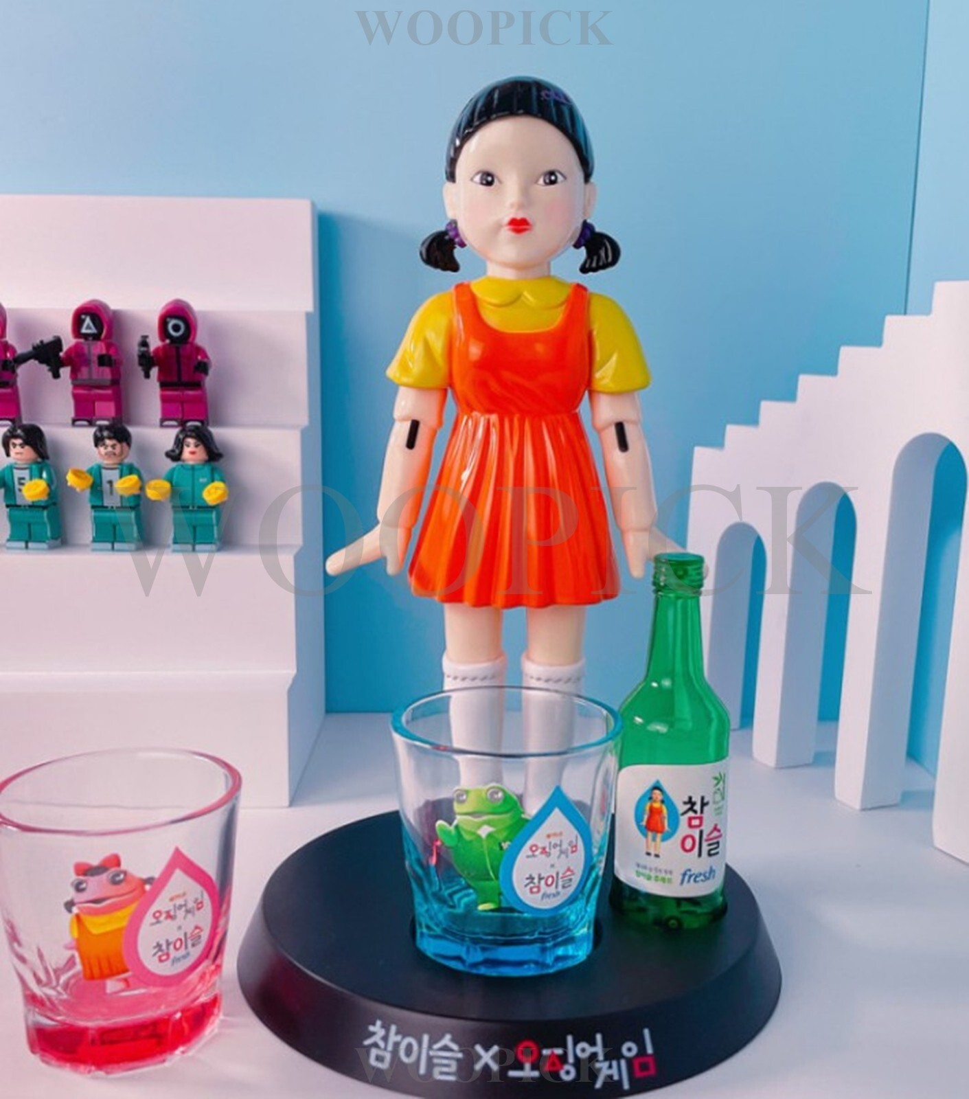 Squid Game Younghee Jinro Chamisul Soju Korean Drinking Game Figure Doll +1 Cup