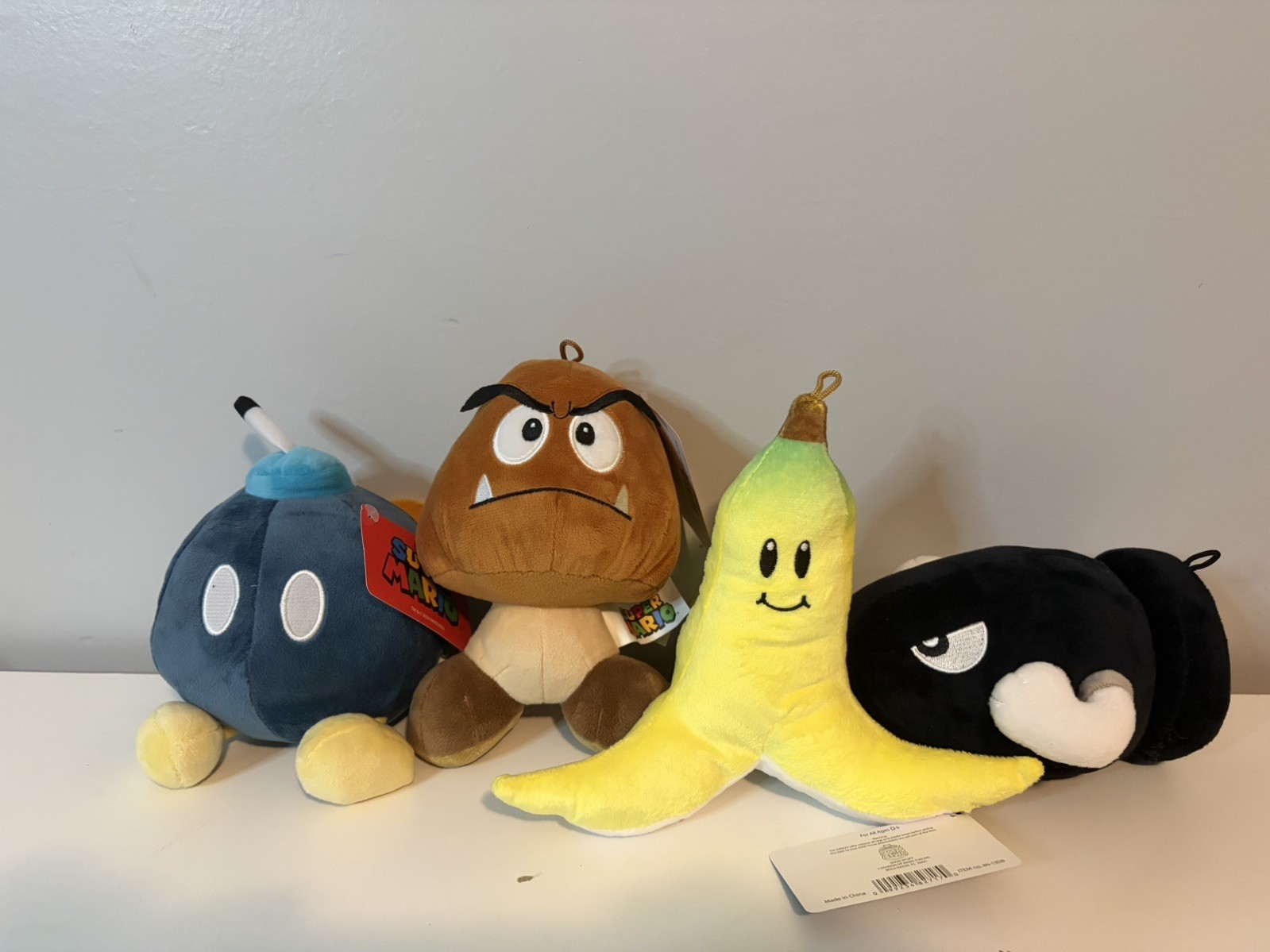 New 6”-7” Set Of 4 Super Nintendo Bomb Goomba Banana And Bullet Bill Plush Toys