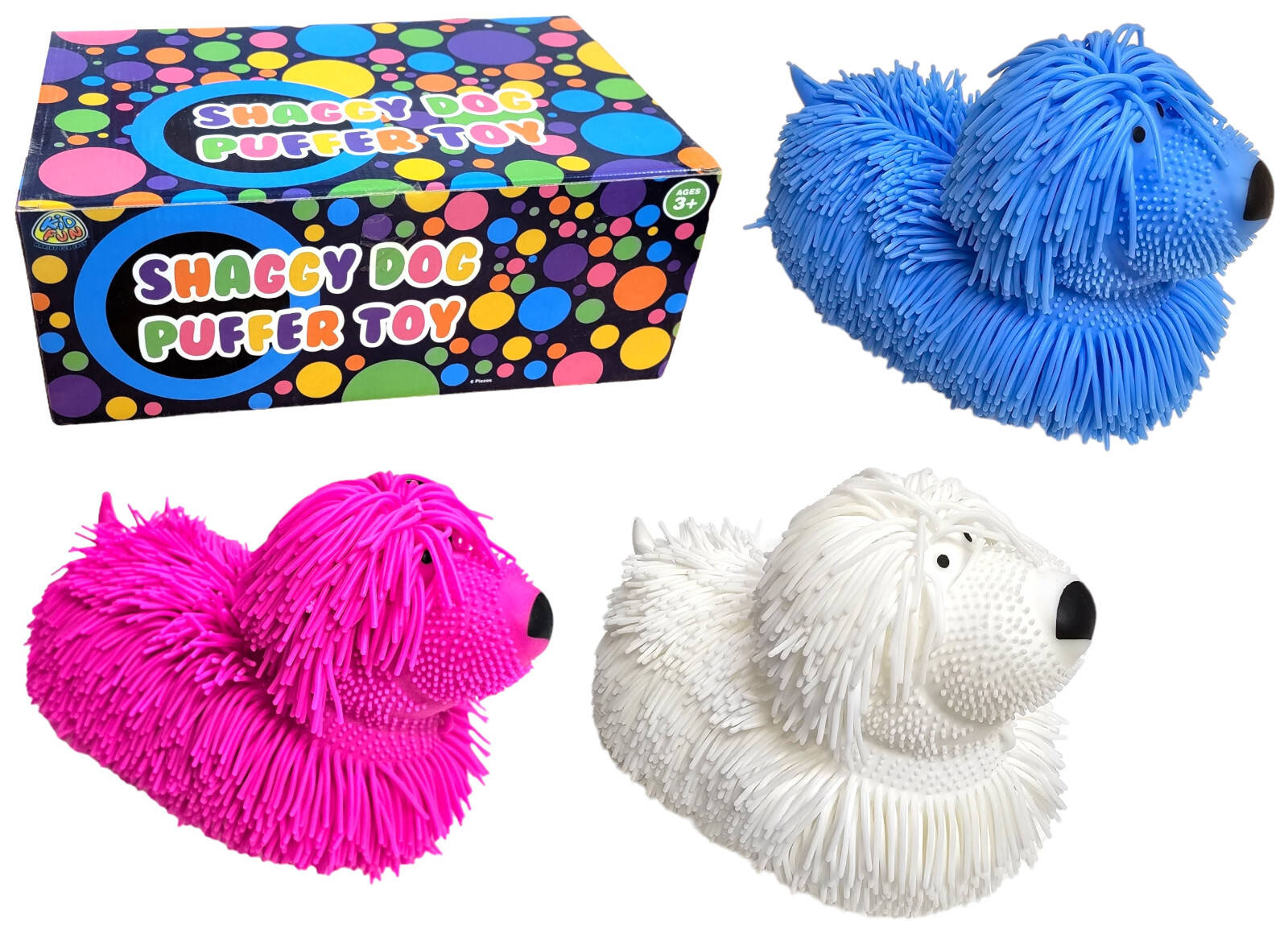 Soft Shaggy Puffer Dog Toy (8&Prime; x 5&Prime;) Filled with air for a Fun Squishy Stretchy