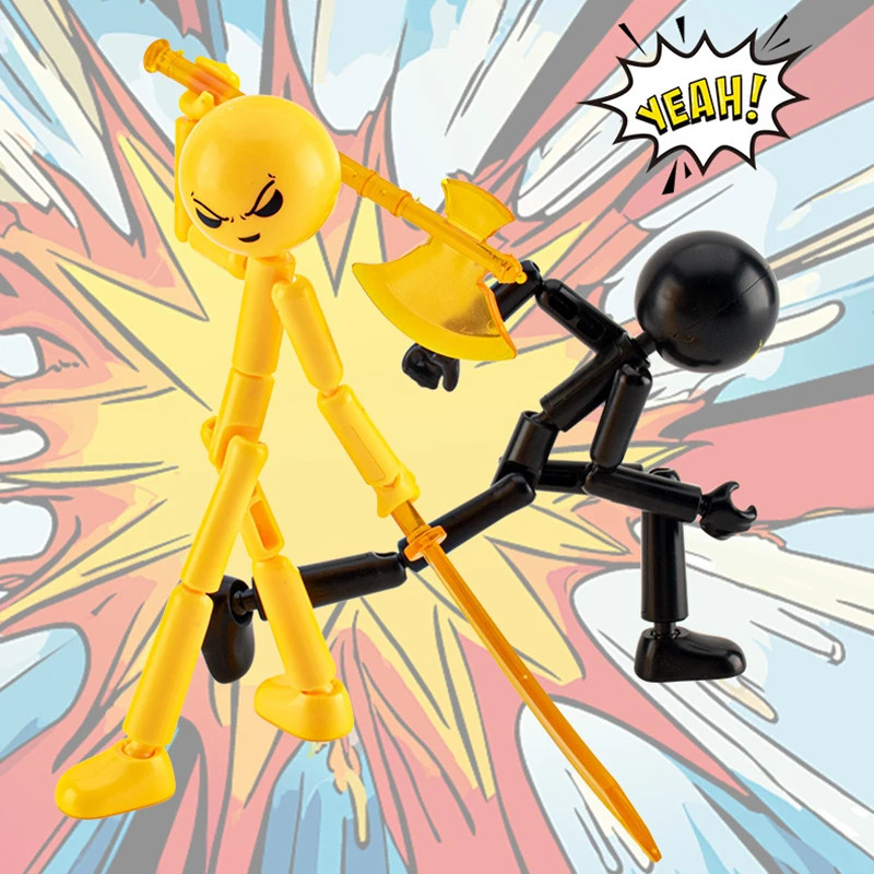 DIY Poseable Stick Man Figure Building Kit Articulated Action Figure with Weapon