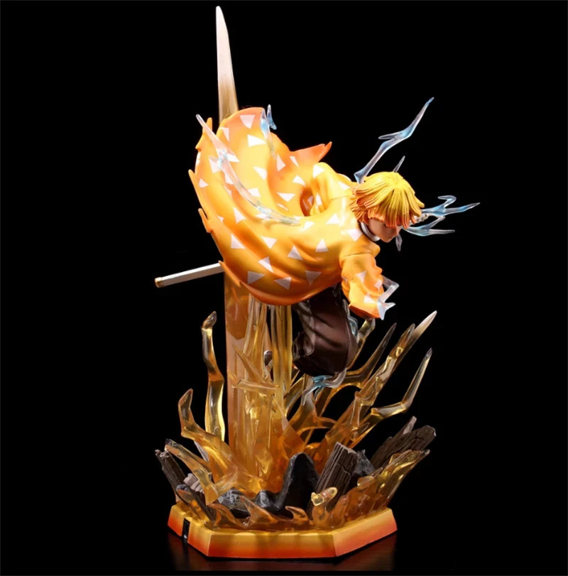Demon Slayer Agatsuma Zenitsu LED Light Action Figure Statue High Model Toy 30cm