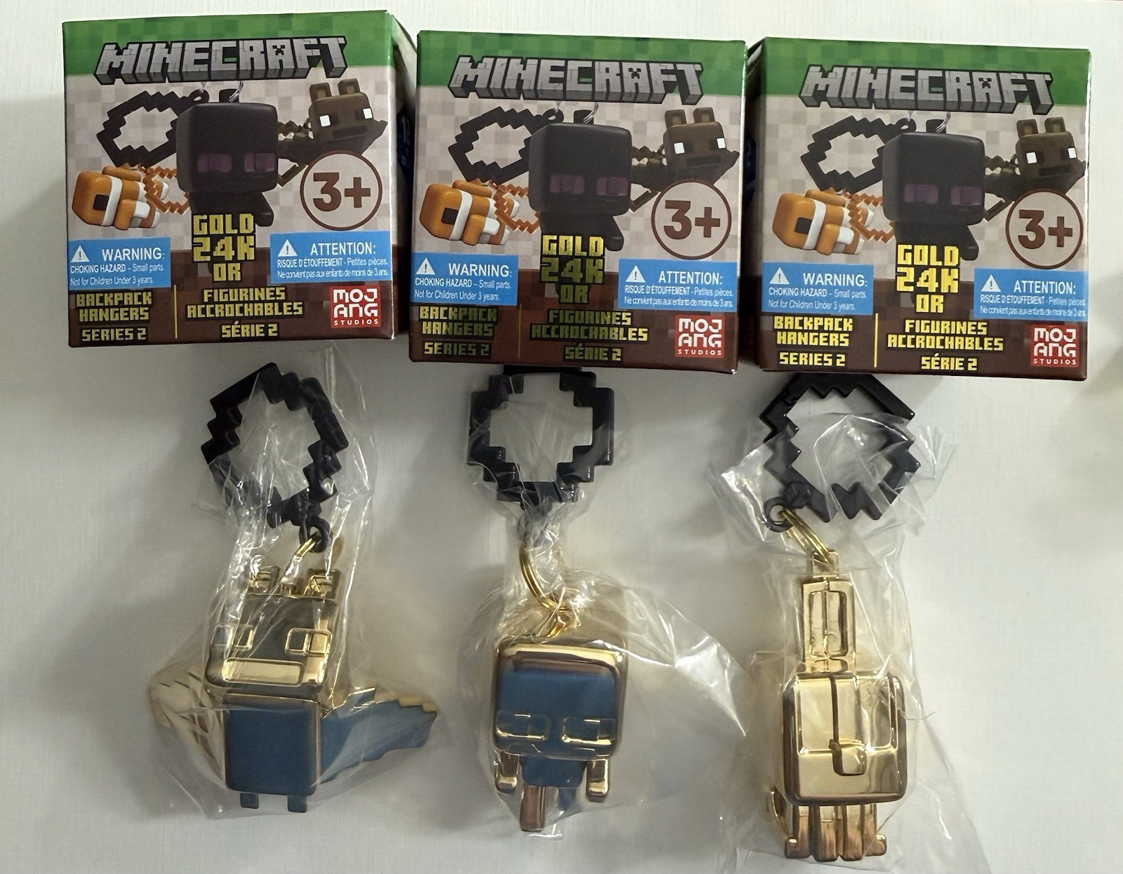 Minecraft 24k Gold Backpack Hanger Series 2 Complete Set of 3 Brand New Open Box