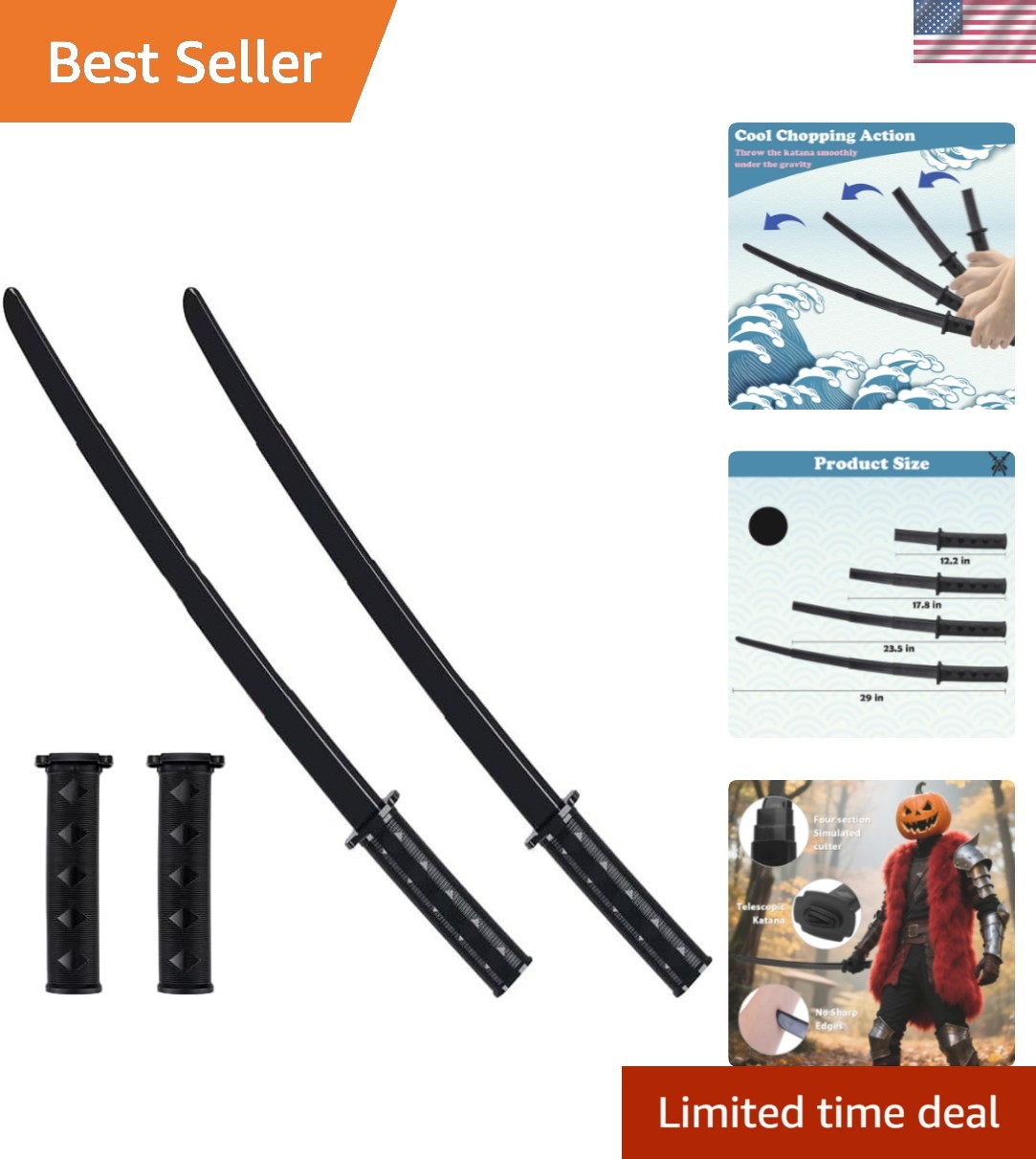 Creative 2PCS Samurai Sword Toys – 29-Inch Retractable Katanas for Play Fighting