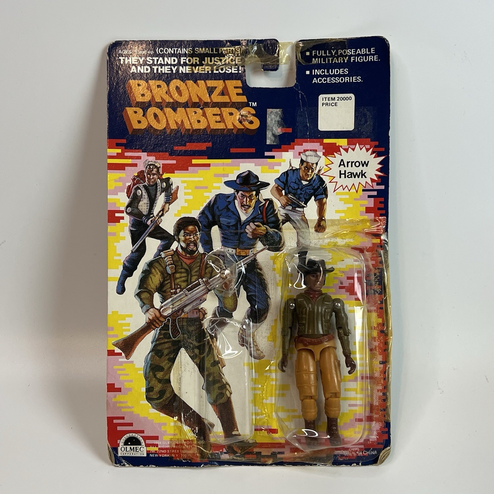 Arrow Hawk Bronze Bombers 1988 Olmec Action Figure 3.75&Prime; Vintage Lifted Bubble