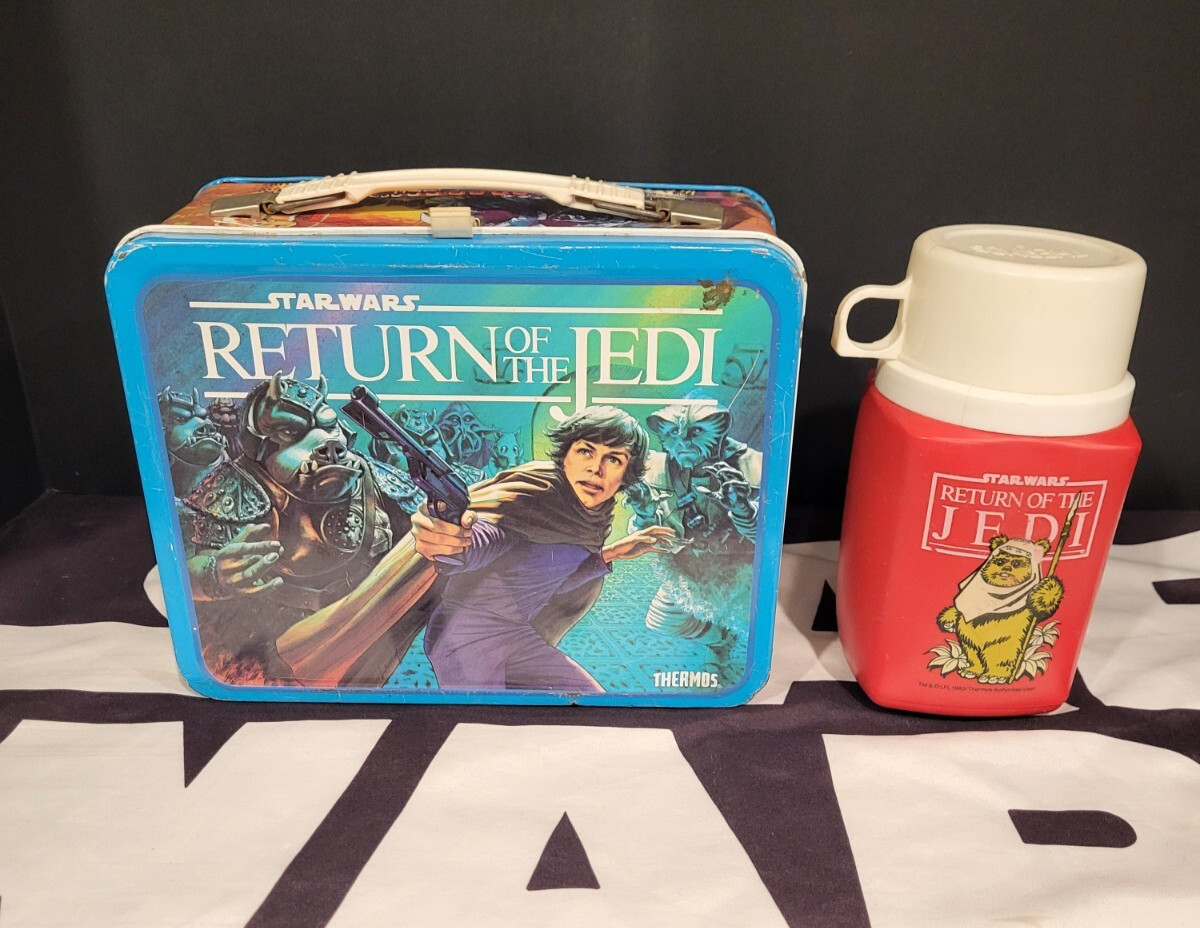 1983 King-Seely LUNCH BOX Metal STAR WARS Vintage ROTJ w Thermos NICE COLOR!