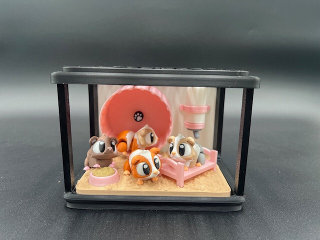 3D Printed Guinea Pig Cage Diorama – Miniature Pet Habitat Set – Kawaii Decor