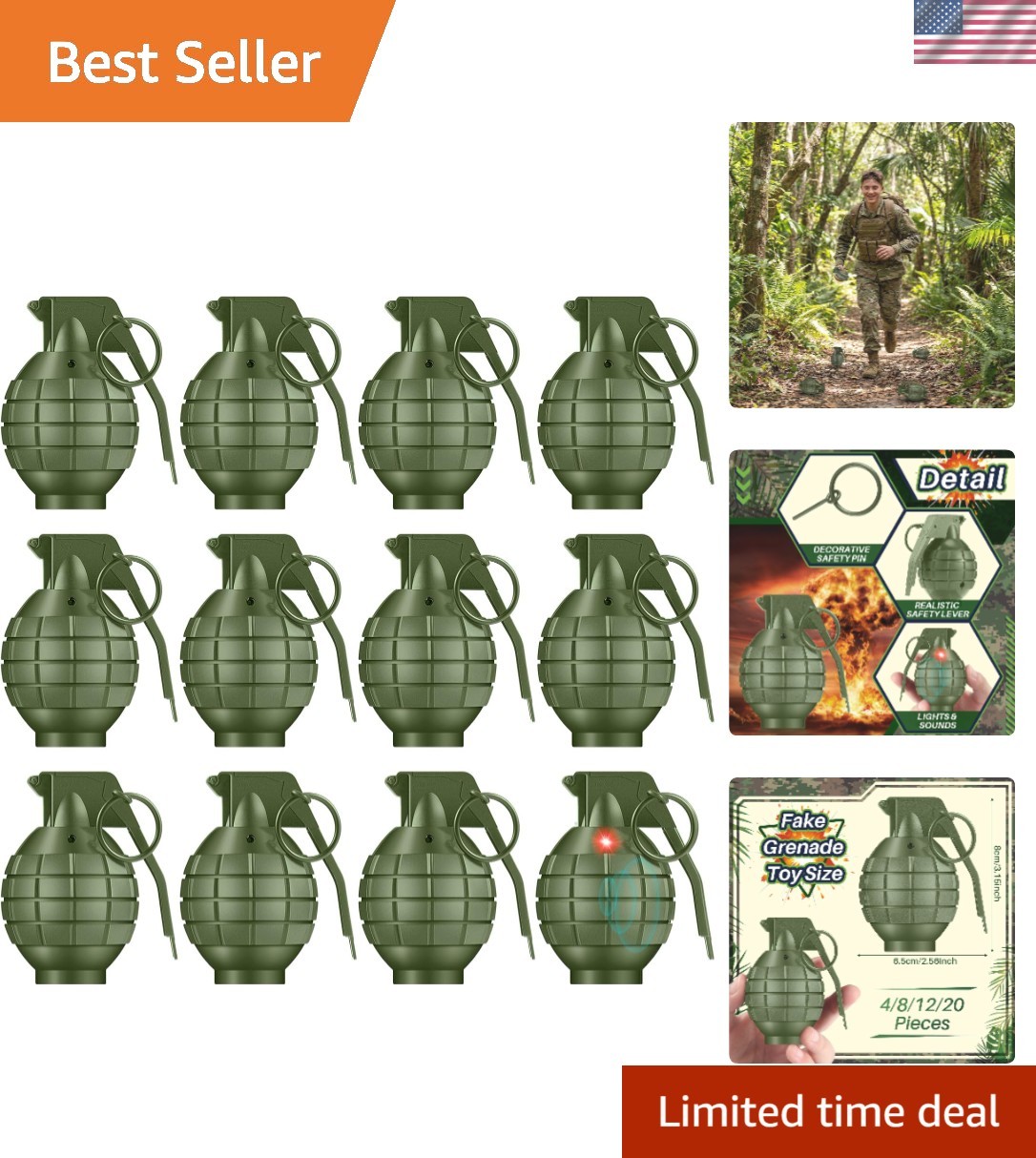 Realistic 4 Pcs Military Toy Grenades with Flashing Lights – Ideal Gift for Kids