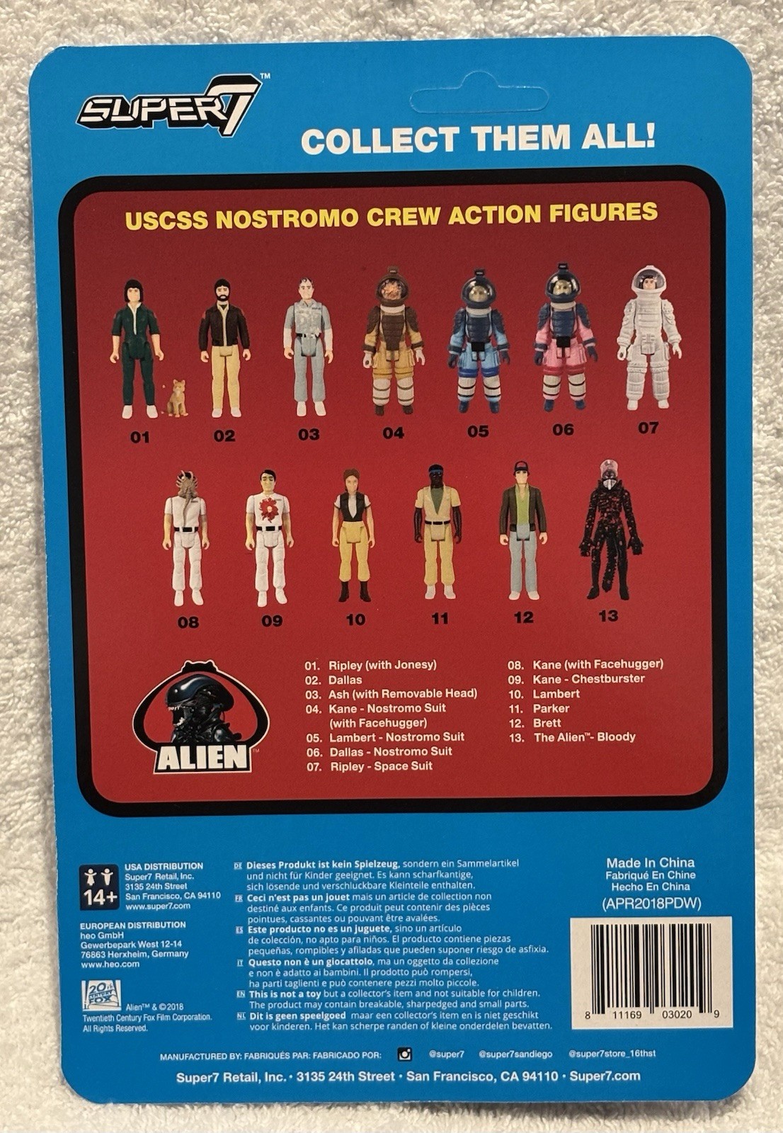 2018 NYCC Super7 ALIEN LAMBERT REACTION Figure BLUE Card MOC RARE