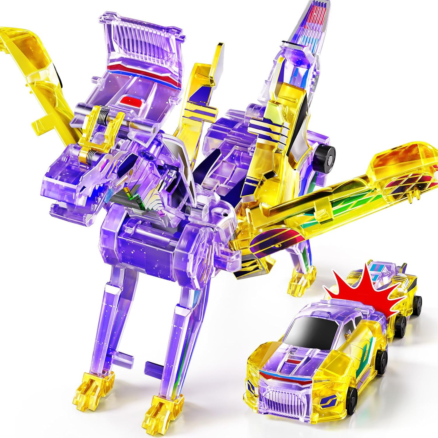 Magnet Cars Transform into Dinosaur Toys, 2 Types of Collision Transforming Dino