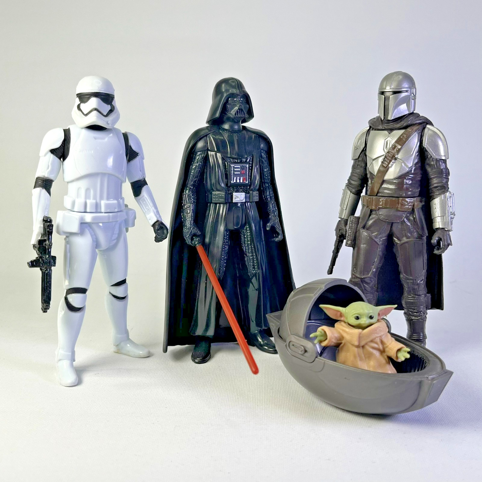 Star Wars 5” Figure Lot Darth Vader, Mandalorian, Grogu & Stormtrooper Hasbro