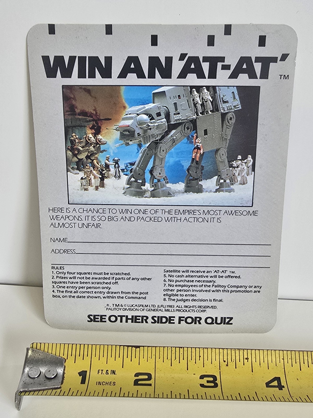 **RARE** 1983 PALITOY * WIN AN AT-AT SCRATCH-OFF ADVERTISEMENT * STAR WARS QUIZ