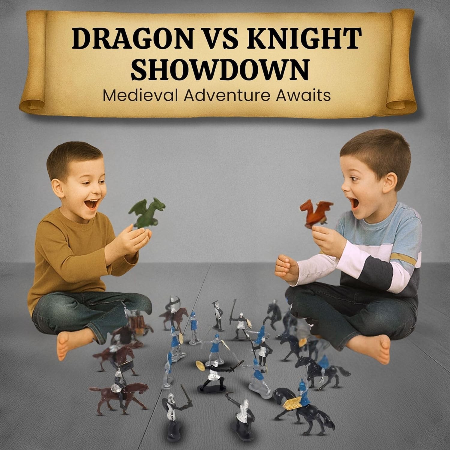 Medieval Knights and Dragons Figures Playset – 42 Plastic Fantasy Soldier Fig..
