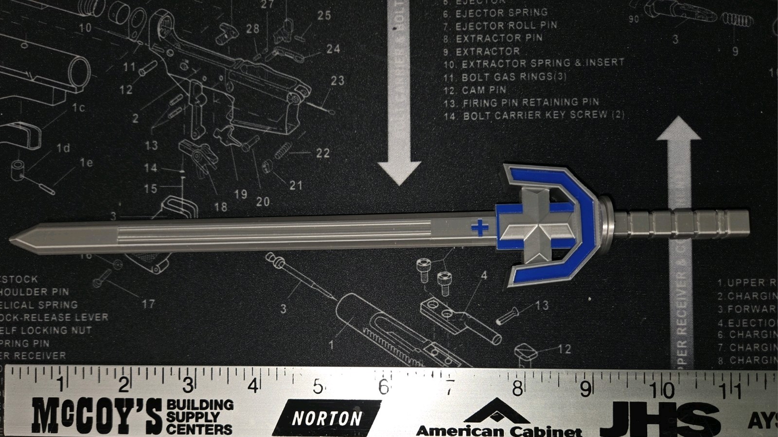 3D Printed Voltron Dairugger Replacement Sword Blue & Silk Silver PLA About 11&Prime;
