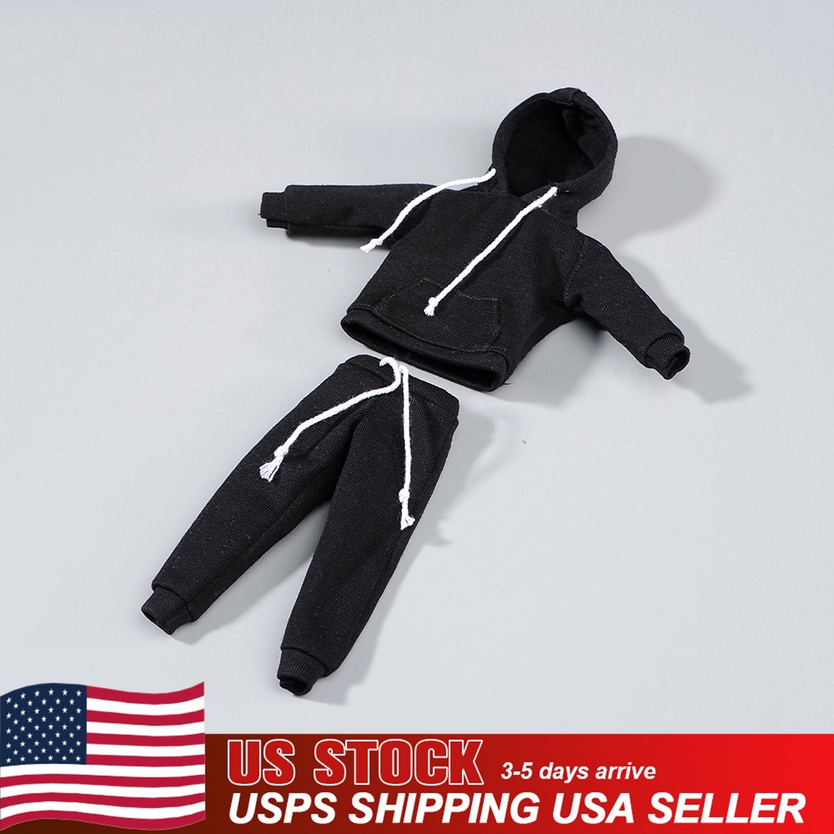 USA 1/12 Black Hoodie Pants Trousers Clothes For 6&Prime; Male TBL Action Figure Body