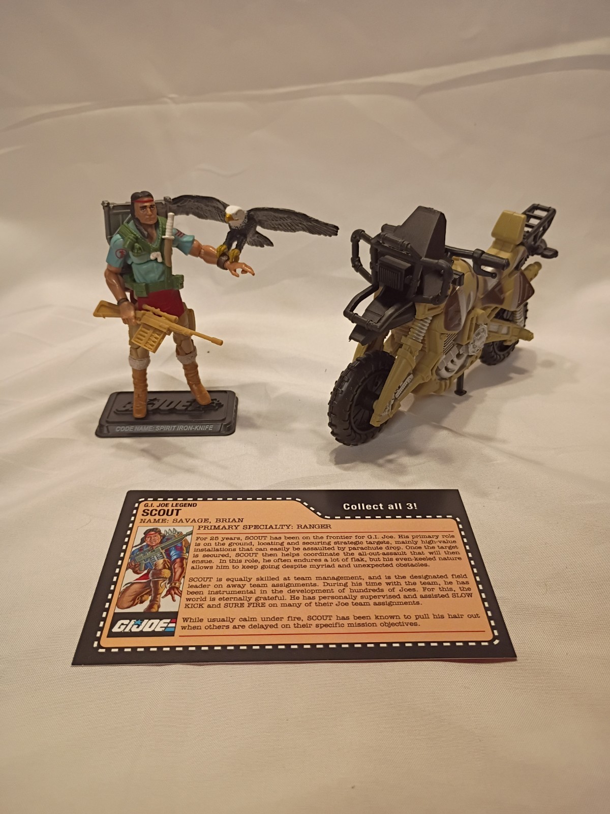 GI JOE 3.75 Inch « Off-road Scout Pack » Bike & 25th Anniv. Spirit Iron Knife