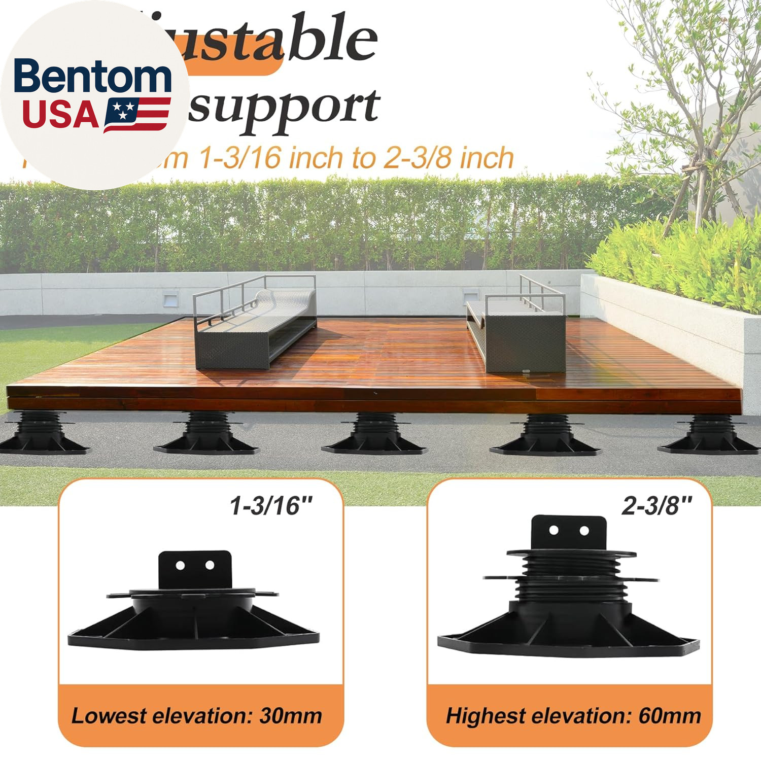 30 PCS Adjustable Deck Support Deck Blocks Plastic Pedestal Paver, Shed Foundati