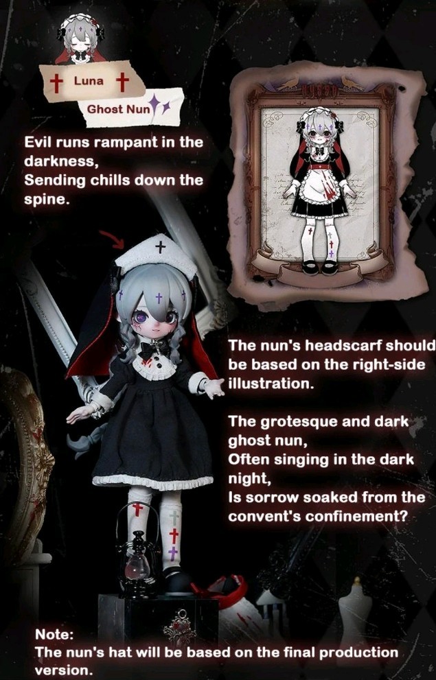 👻 Nyssa Bizarre Nightmare BJD – Luna (Ghost Nun) – Confirmed +Box & ID Card New