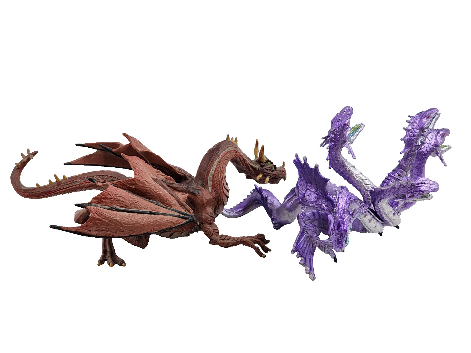 2 Safari Dragons: Brown Red Mountain & Hydra Silver Metallic Purple Mythical Lot
