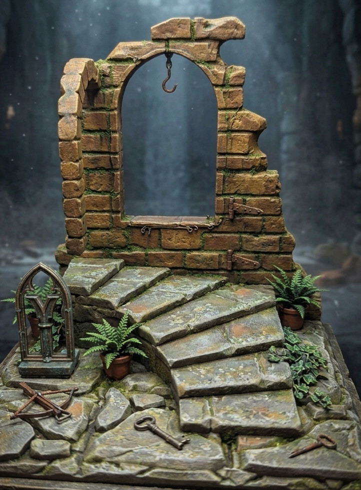 1:18 Scale Gothic Ruined Wall & Staircase Diorama Base 4 Inch Action Figure Ruin