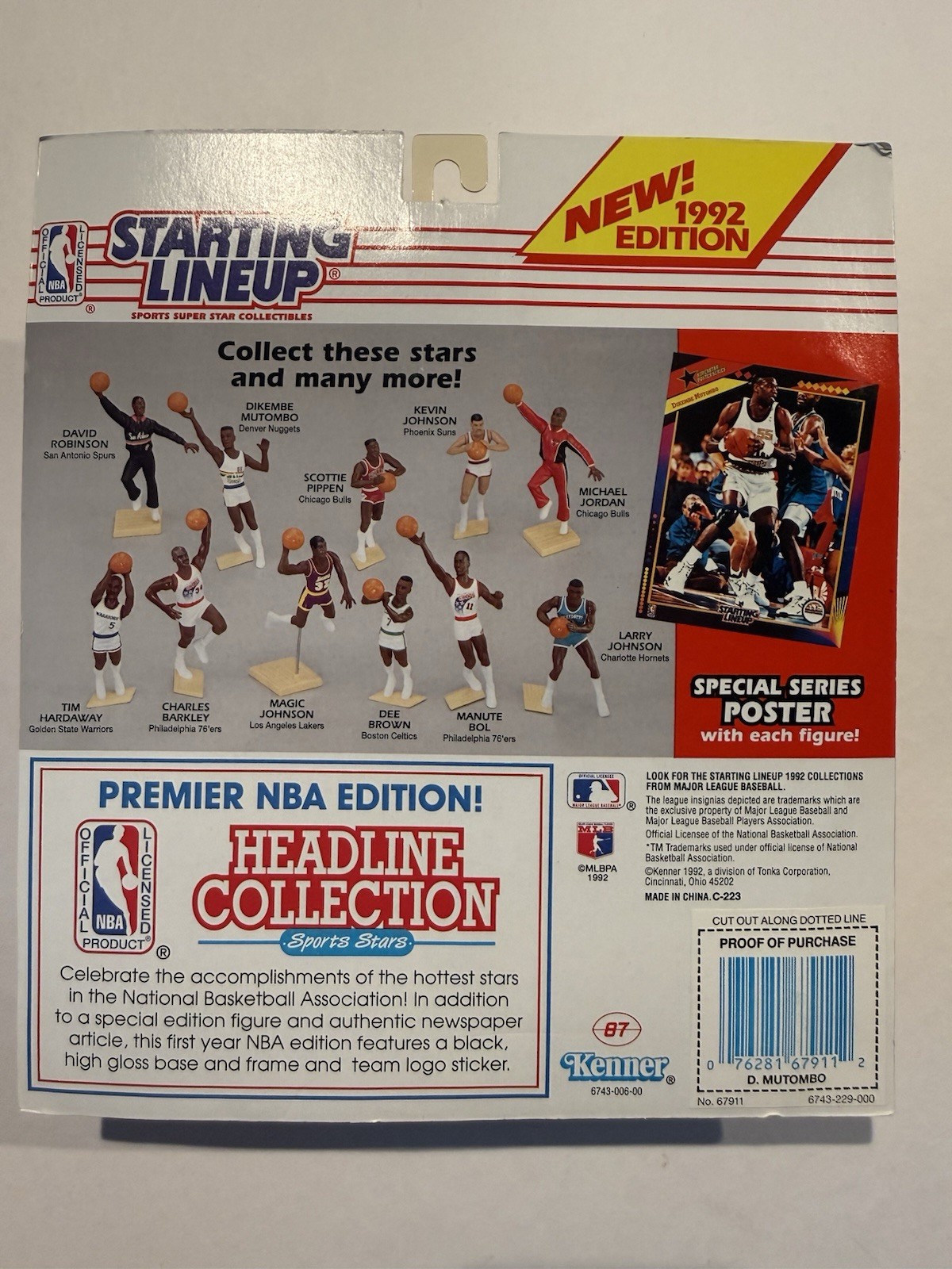 💥🏀 1992 DIKEMBE MUTOMBO Starting Lineup, Denver Nuggets, Card & Poster 🏀💥