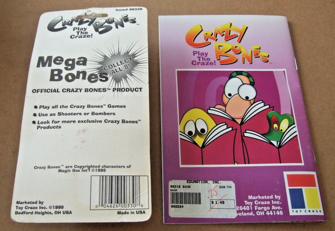 RARE CRAZY BONES * MEGA BONES * POPPY 1996 & OFFICIAL HANDBOOK & STICKER GUIDE