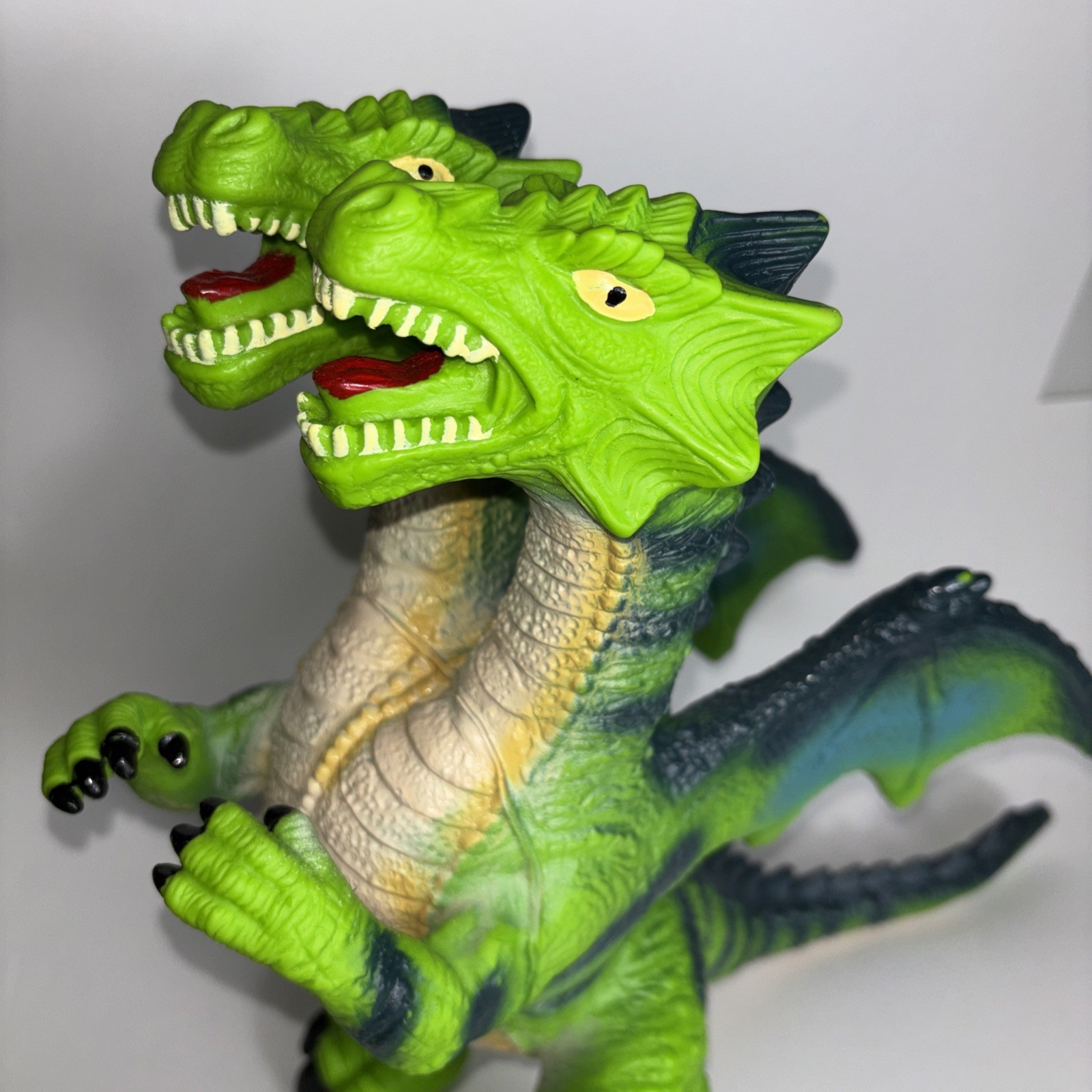 Wild Earth Jumbo Double Headed Dragon Figure Soft Rubber 15&Prime; Toy Green Blue Wing