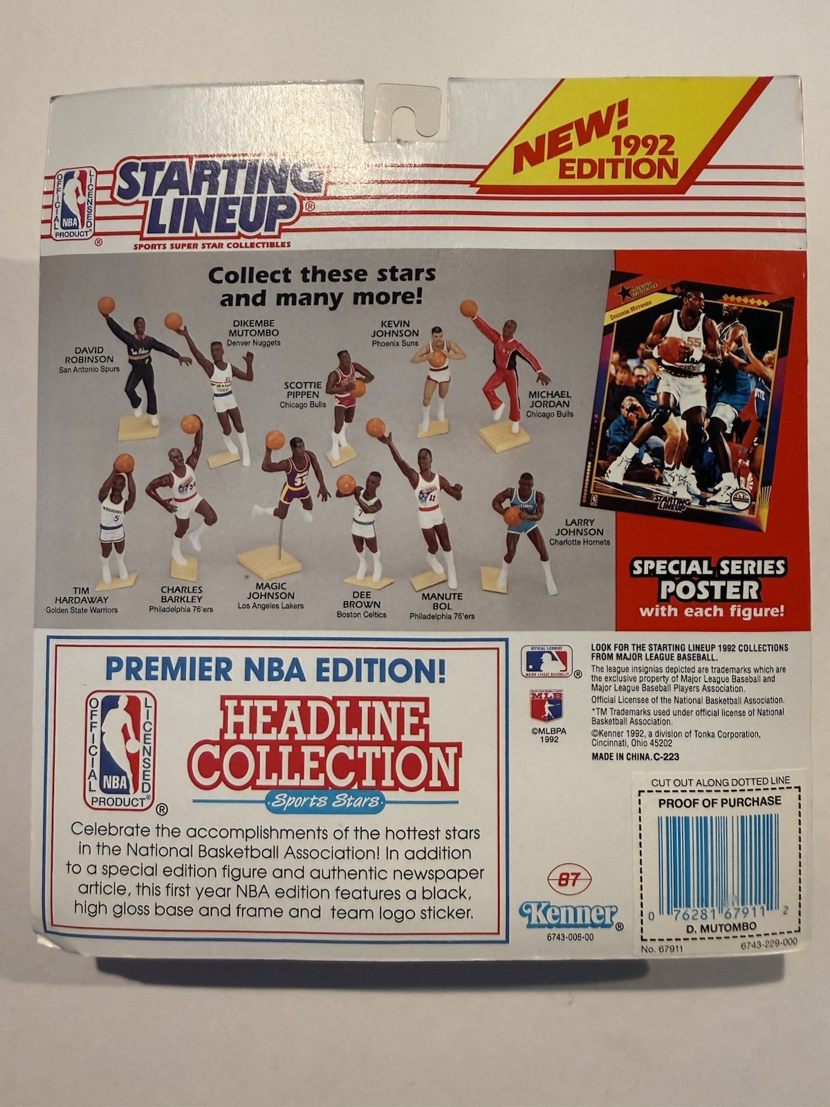 💥🏀 1992 DIKEMBE MUTOMBO Starting Lineup, Denver Nuggets, Card & Poster 🏀💥