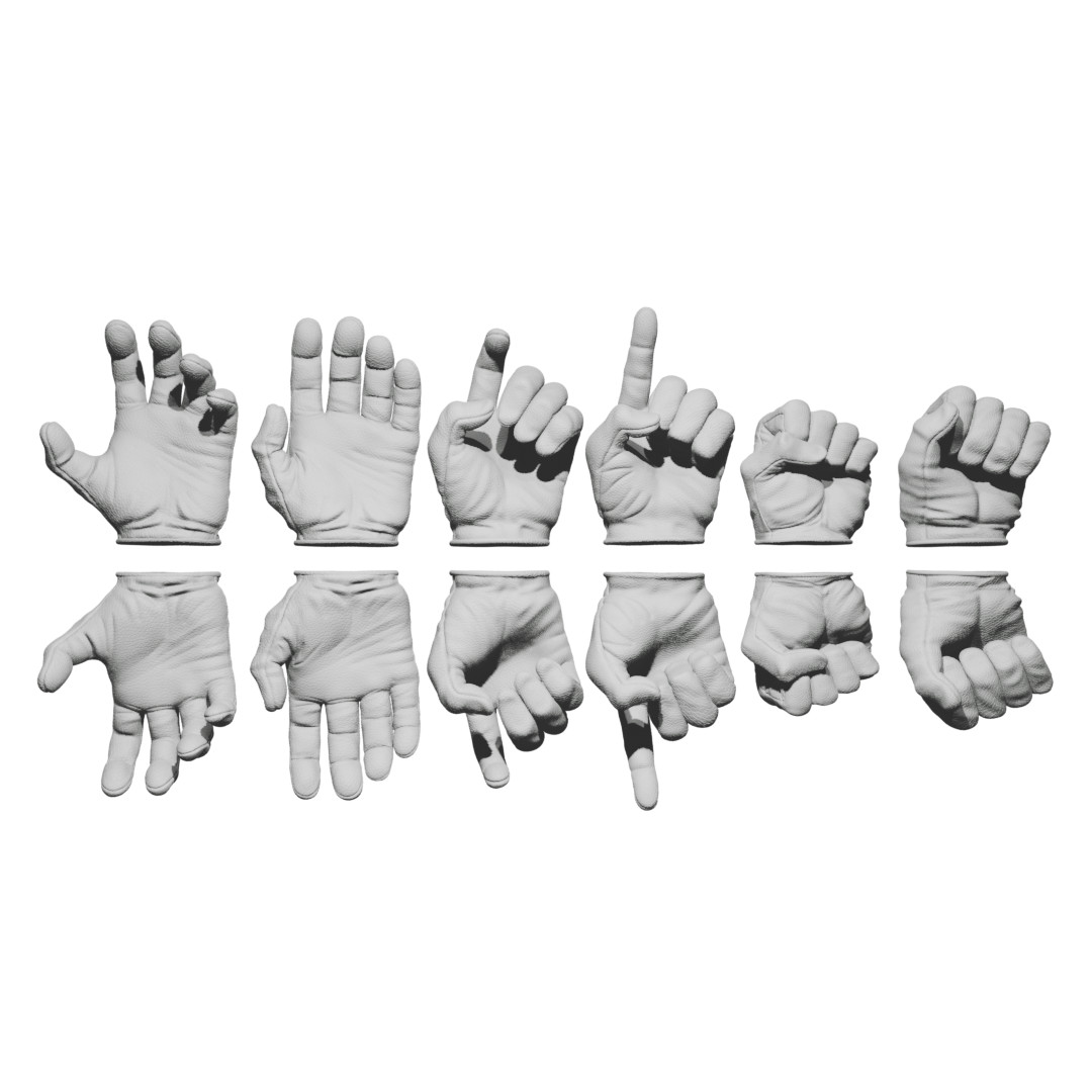 1/12 Scale Hands: Leather Gloved (Multiple Color Options)