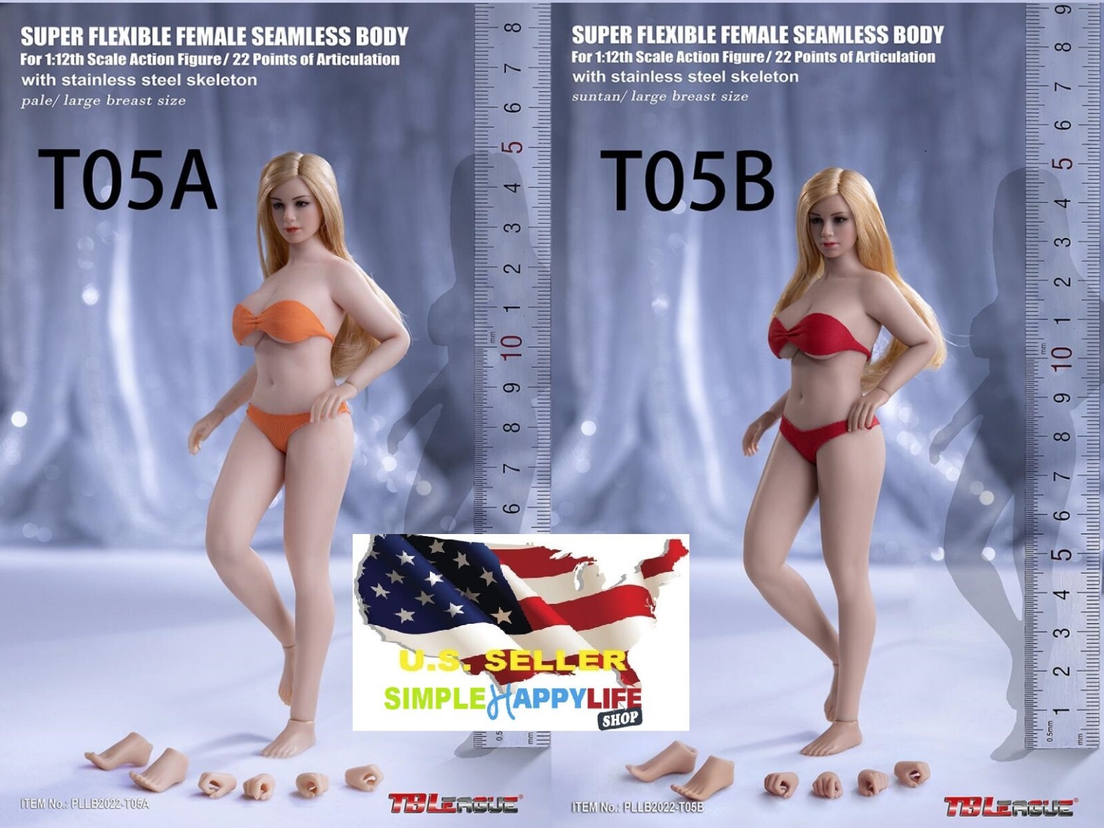 TBLeague 1/12 Seamless Female Body PLMB2022 T05A T05B Phicen 6&Prime; Figure ❶USA❶