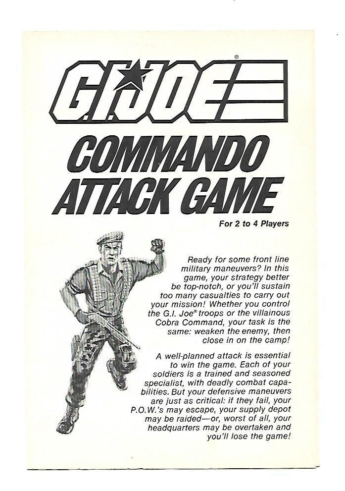 1985 GI JOE COMMANDO ATTACK GAME INSTRUCTIONS MANUAL RARE MILTON BRADLEY cobra *