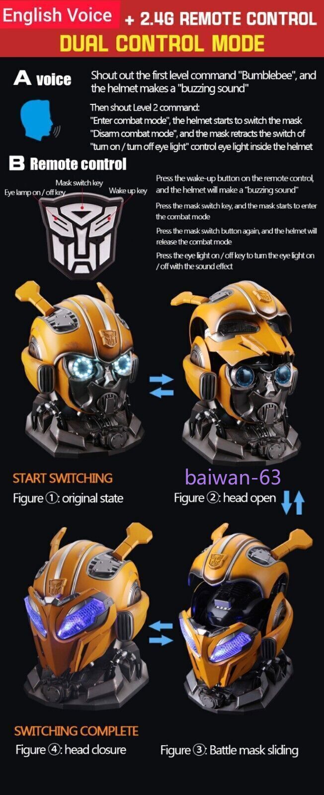 Voice Control Killerbody 1:1 Bumblebee Mask Wearable Helmet Transformer Helmet