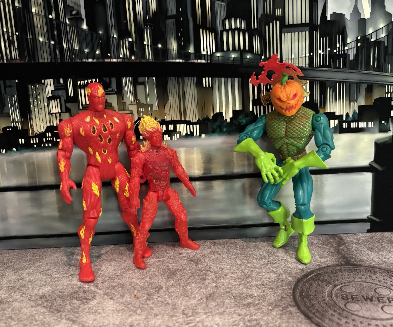 Marvel 5” scale Action Figures Lot, Human Torch/Toro Vs Jack O Lantern