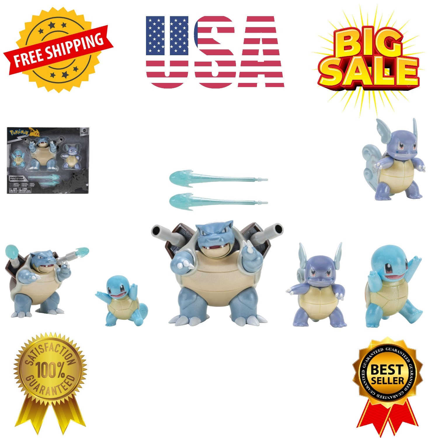 Select Evolution 3 Pack – Features 2-Inch Squirtle, 3-Inch Wartortle & 4.5-In…