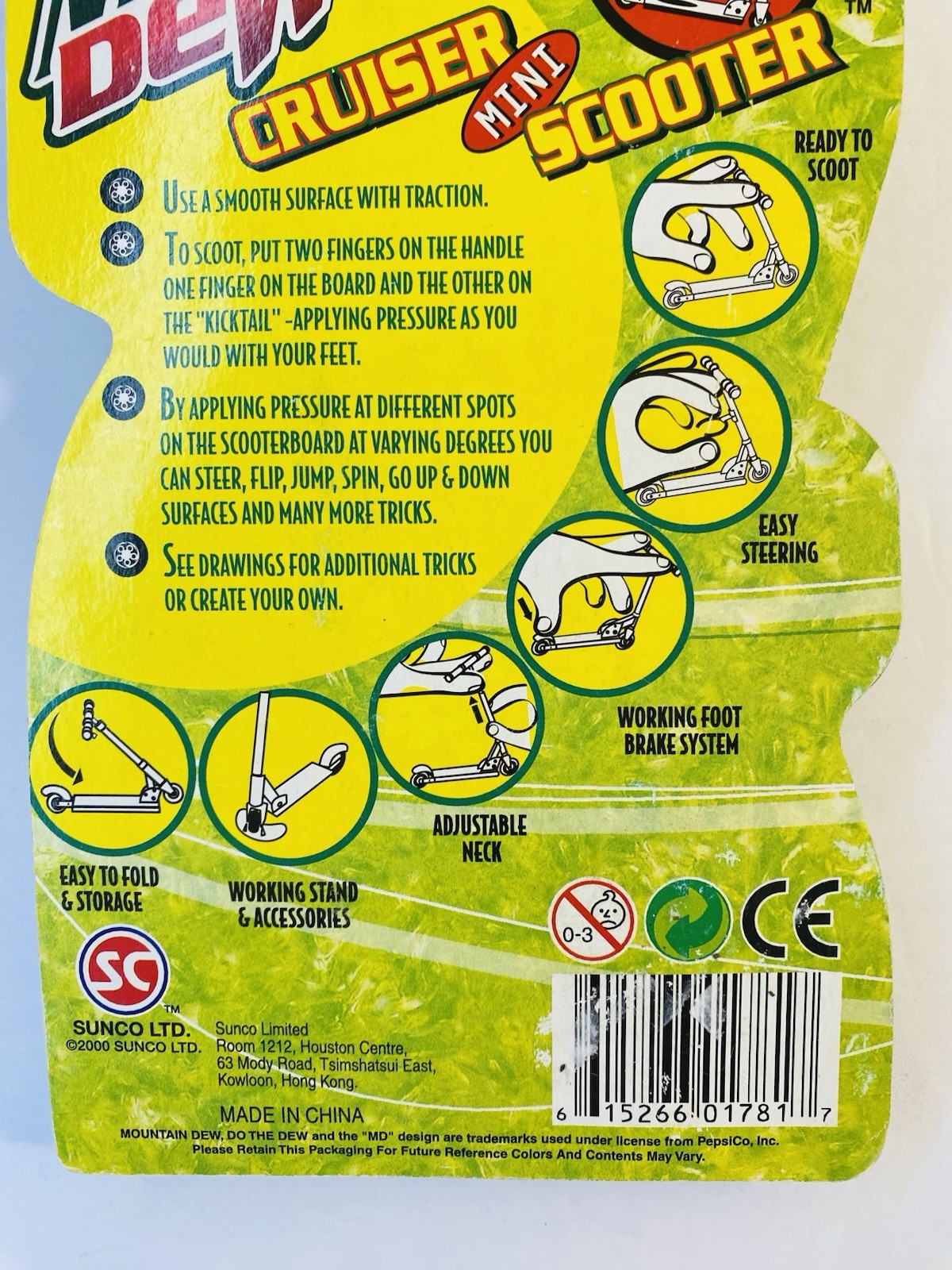 NIP Vintage Y2K Year 2000 Nostalgia Mountain Dew Cruiser Mini Scooter By Sunco