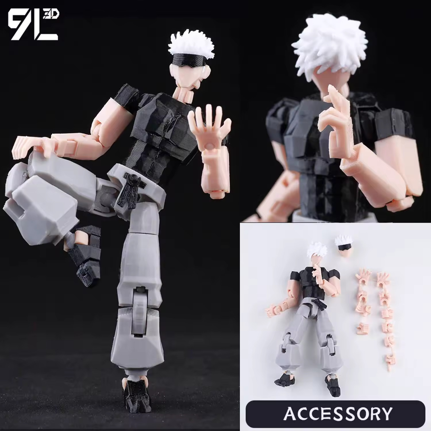 9L3D Printed Lucky Dummy 13 Jujutsu Kaisen Gojo Grey Pants Anime Action Figure