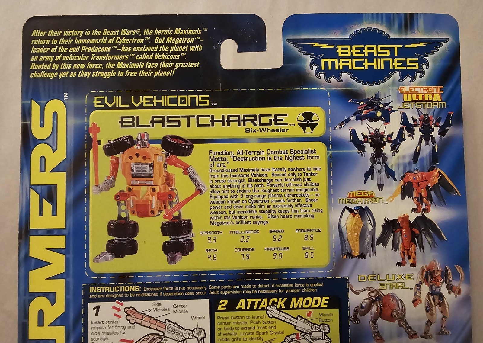 Transformers Beast Machines Deluxe Blastcharge Six-Wheeler Evil Vehicon-Unopened